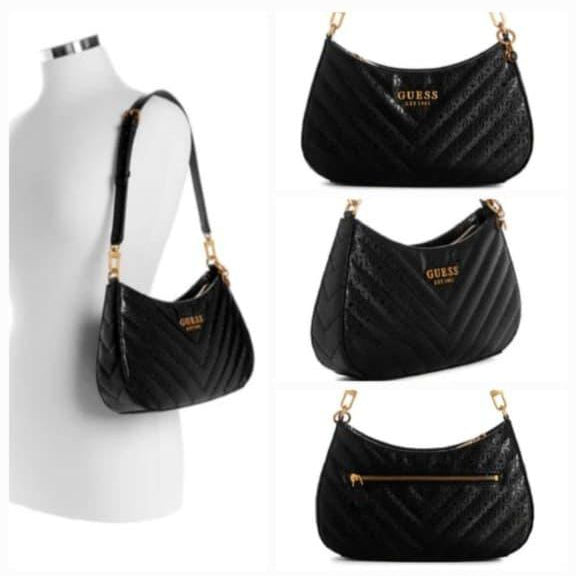 Guess Jania Top Zip acolchado en color negro.