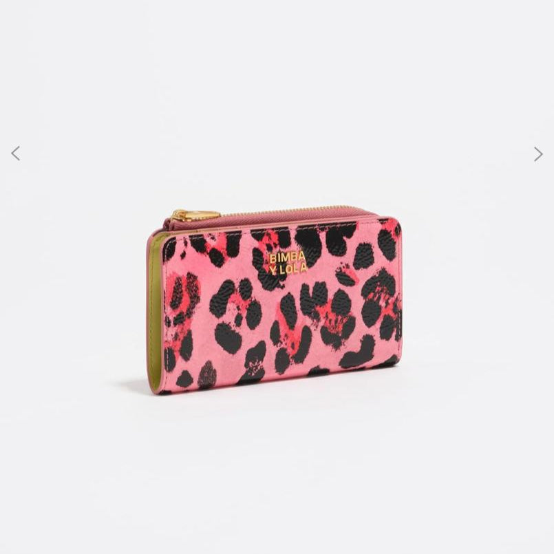 Bimba y Lola Cartera Compacta Textura Brillo Leopard Fresa